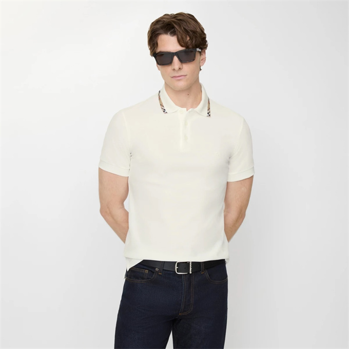 burberry check collar ekd embroidery cotton pique polo shirt